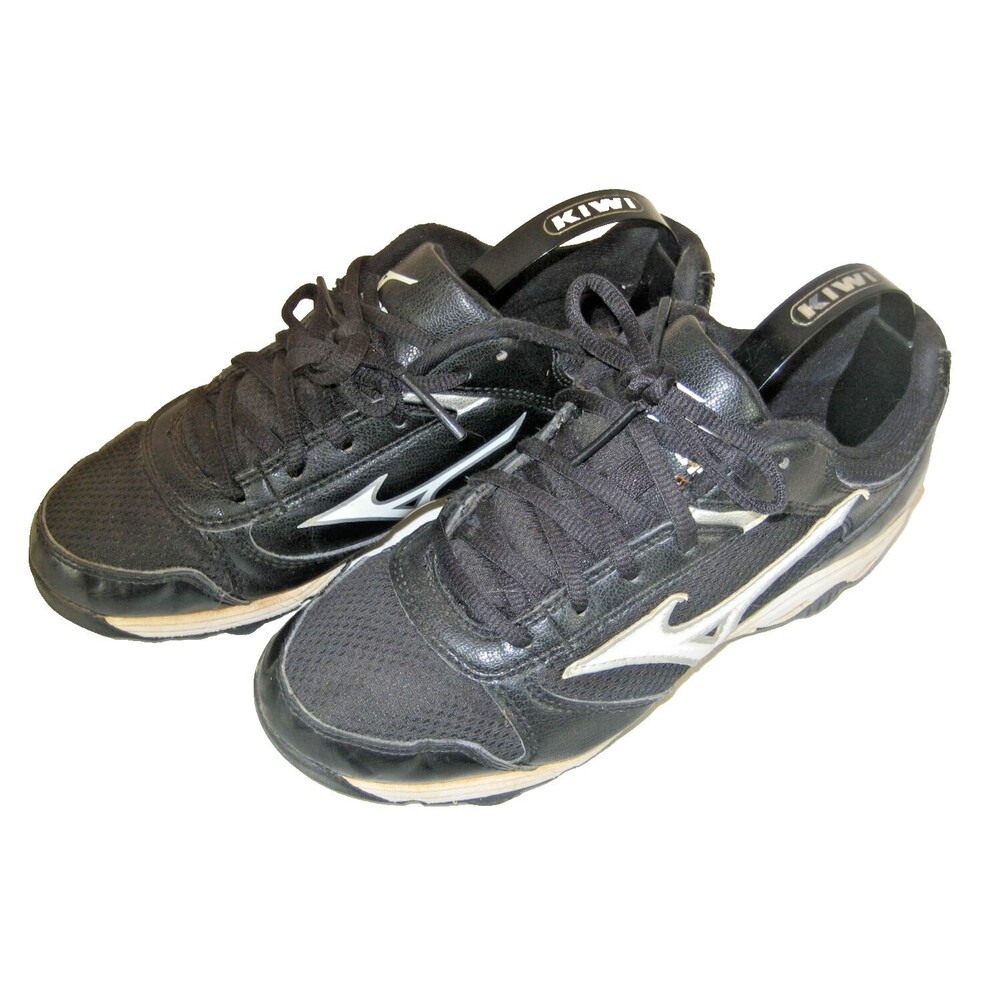 Youth Mizuno Black Leather Fabric 9 Rubber Spikes Baseball Softball Shoes sz 3.5